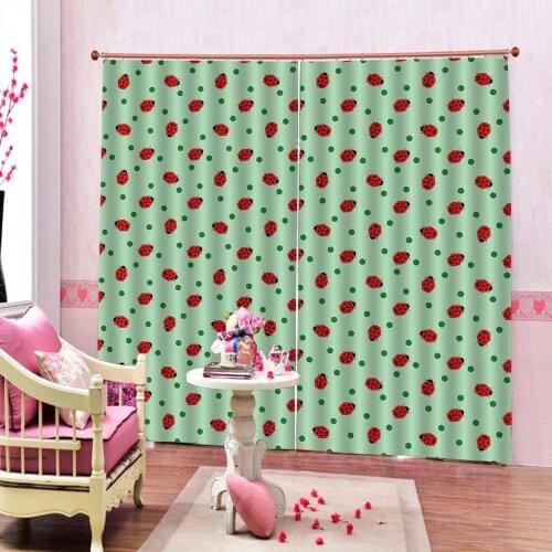 Photo Custom Cartoon Cute Beetle Ladybird Polyester Fabric Curtain With Green dots Blackout Window Drapes Childrens room Decor