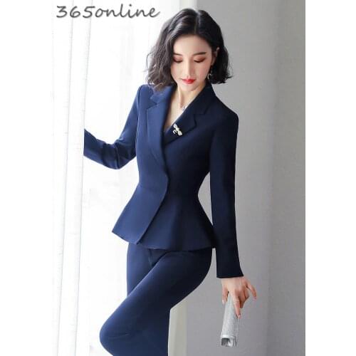 High Quality Fabric Formal Women Business Suits with Pants and Jackets Autumn Winter OL Styles Ladies Office Blazers Pantsuits
