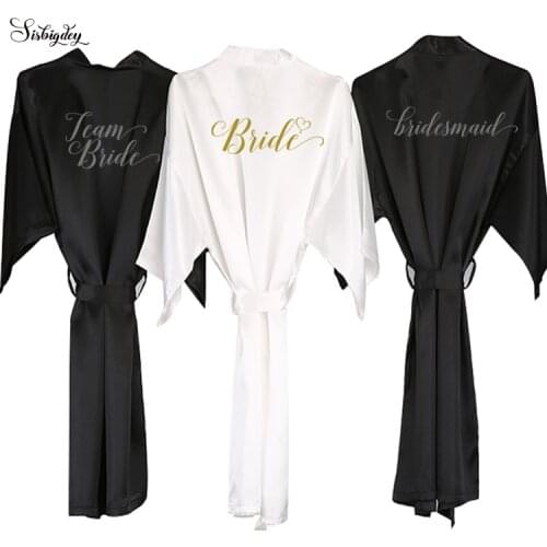 Sisbigdey black bathrobe bride robe women getting married hen party satin peignoir team sister mother wedding bridesmaid robes