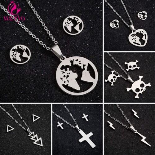 New Vintage Gold Silver Color Christian Cross Bohemia Map Triangle Lightning Skull Pendant Necklace Womens Charm Jewelry Gift