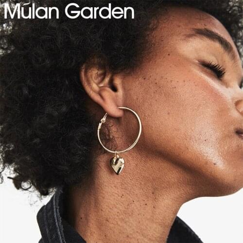 M&G Gold Hoop Earrings for Women Zircon Heart Crescent Lock Pendant Drop Earrings Hoops Fashion Jewelry Women Accessories Gifts