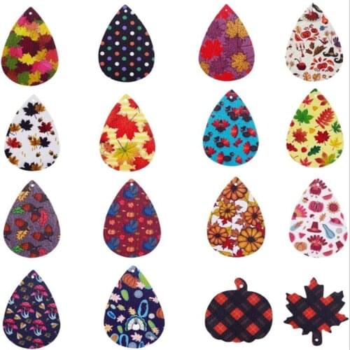 10pcs/lot New Creative pumpkin thanksgiving Leather Teardrop Charms Connectors For DIY Earrings Pendant Jewelry Accessories