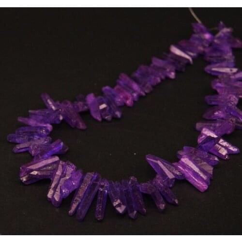15.5"strand Purple Titanium Crystal Quartz Top Drilled Point Loose Beads,Raw Crystal Stick Pendant Beads DIY Jewelry Making