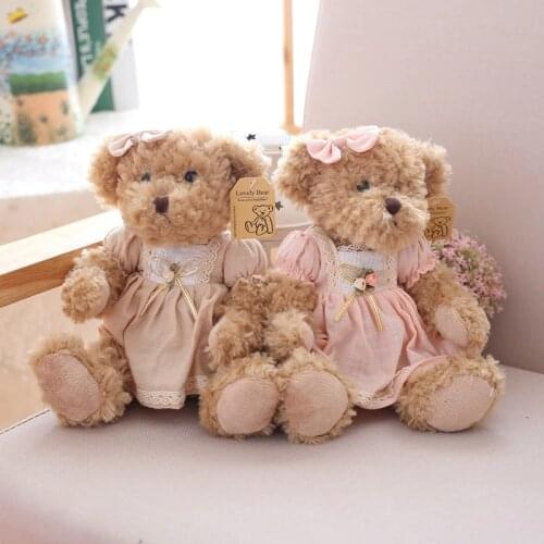 2pcs/pair 26cm Lovely Couple Teddy Bear With Clothes Dolls Stuffed Animal Bear Plush Toy Kids Baby Children Girl Birthday Gift
