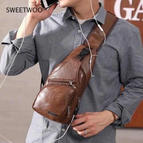 2021 Mens USB Charging Bag Mens Chest Bag for Custom PU PVC Shoulder Bag Diagonal Package Messenger Travel Bag Cross Body Bags