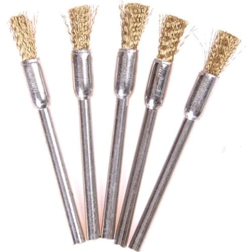 5pcs/lot 3mm*5mm Mini Wire Brush Wheel Cup Brass Steel Wire Brush For Power Dremel Rotary Tools Polishing