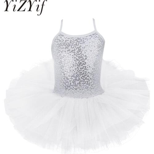 Kid Girls Ballet Tutu Tulle Dress Sleeveless Gymnastics Leotard Sequin Criss-Cross Ballet Leotard For Girl Ballerina Performance