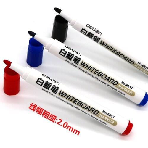 Deli 2mm Black Blue Red Fast Dry Markers Easy Erase Whiteboard Mark Pen Children Writing Drawing Office School Supply Stationery