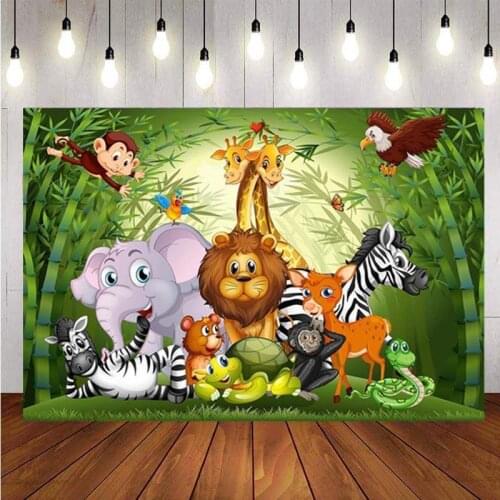 Jungle Safari Animal Backdrop Elephant Lion Giraffe Baby Shower Birthday Party Photo Background Booth Prop Decor Banner