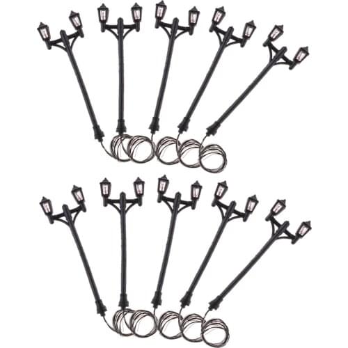 10 Pieces 6.5cm Height Double Head Street Lamp Garden Park Led Light Lamp Train Railway Lamppost Miniatures Scenery Layout Decor