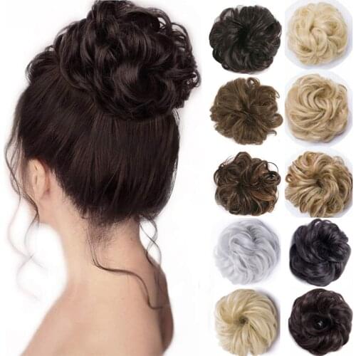 Messy Hair Bun Hair Scrunchies Extension Curly Wavy Messy Scrunchies Synthetic Donut Chignon for Women Updo Hairpiece