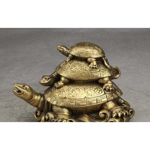 Hina Fengshui Brass Money Wealth longevity Fu 3 Turtle Tortoise Animal Statue