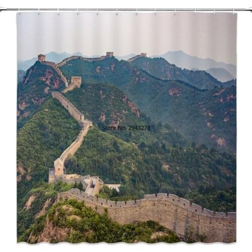 Great Wall of China Mountain Shower Curtains Bathroom Curtain with Mat Set Scenic Waterproof Fabric For Bathtub Decor
