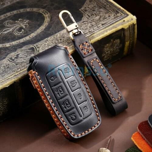 Handmade Leather 8 Buttons Key Chain Cover Case For 2020 2021 Hyundai Genesis G80