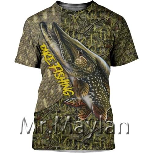 Pike Fishing Art 3D Print summer mens T shirt Fashion T-shirt Casual Tee shirt/Streetwear Men clothes 2020 Oversized 5XL KP178
