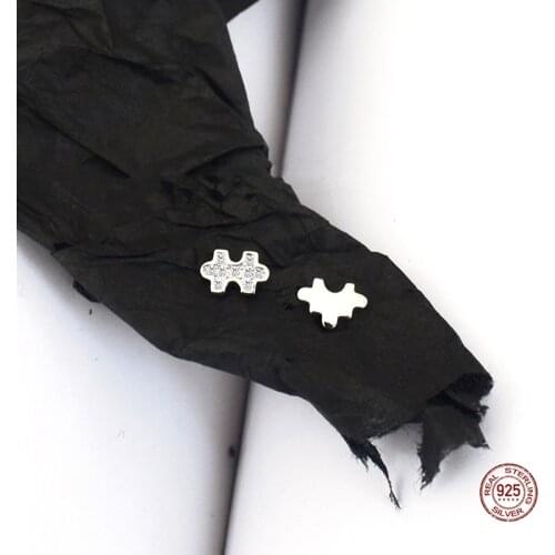 LKO Fashion Simplicity 925 Sterling Silver Jigsaw Puzzle Asymmetry Stud Earrings Trend Temperament For Women Party Ornaments