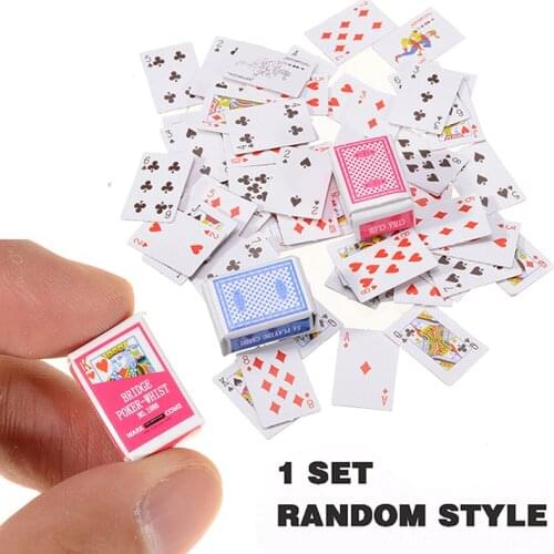 For 1/12 Dollhouse Mini Poker Playing Cards Style Random Funny Models Poker Cute Miniature Doll Toys Decorative Accessories
