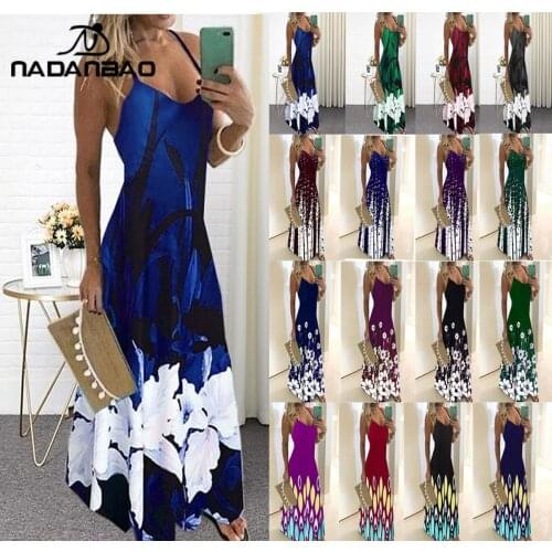 NADANBAO Summer Women Fashion Sexy Beach Long Dress Casual Floarl Print Maxi Dress Beachwear