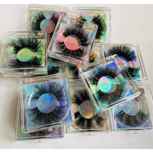 Wholesale 100 boxes 25mm False eyelashes Square box free logo 100% handmade thick Sexy ​Soft Mink False Eyelashes Extension