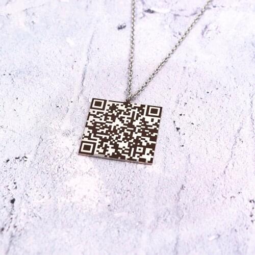 Personalized Secret Message Stainless Steel Necklace Mens Custom QR Code Pendant Necklaces Barcode Scan Code Long Necklace