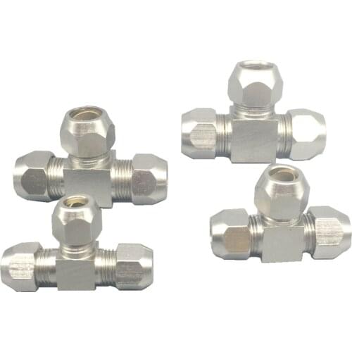 Fit Tube O/D 4/6/8/10/12/14/15/16mm Tee 3 Ways Nikel Plated Brass Pneumatic Air Compression Ferrule Fitting Adapter