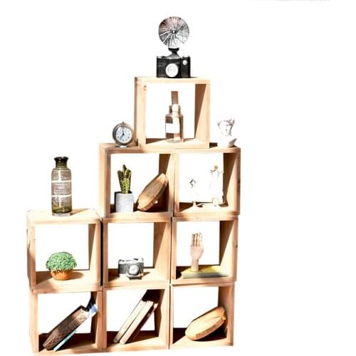 Retro old bedroom living room shelf solid wood free combination kitchen storage cabinet large capacity potted plants rack