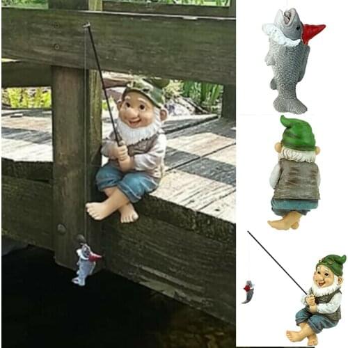 The Fishing Gnome Sitter Garden Gnome Statue Cute Gift Outdoor Decoration Hand-cast Garden Accessories Decoration De Jardin Tuin
