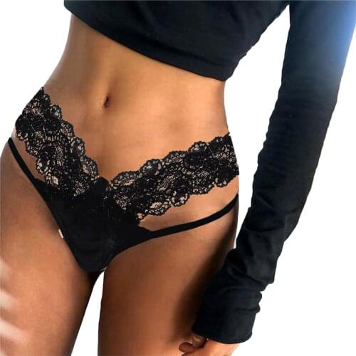 Sexy Lace Floral Panties Women Bandage Bowknot Hollow OUt Thong Lingerie T Back Briefs V Shaped Crotch Erotic Knickers Tangas