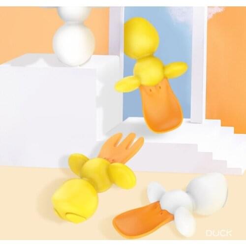 Wonderlife Baby duck practice learning to eat training tableware set silicone spoon fork self-feeding baby auxiliary spoon
