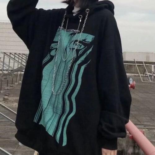 Street retro teary geometric print plus fleece hooded sweater mens loose dark black hoodie y2k Harajuku Hoodies oversized tops