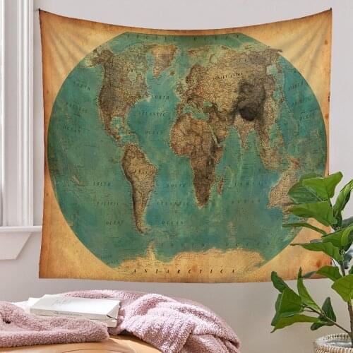 Vintage European Wall Tapestry World Map Boho Home Decor Wall Carpet Art Tapestry Psychedelic Mandala Indie Dorm Room Decoration