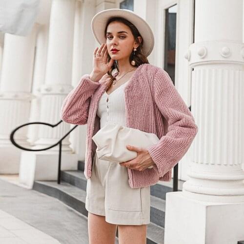 Simplee Chic solid hairy women fur coat V-neck long sleeve hidden buckle soft teddy jacket High street warm winter coat 2020