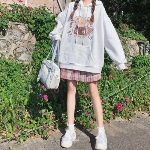 Cute Kawaii Cartoon Hoodie Sweatshirt Women 2021 Autumn Long Sleeve Loose Drawstring Pullover Tops Oversize Female Sweatshirts