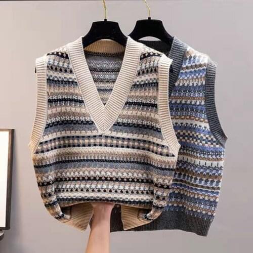 2021 New Spring Vests For Women Korean Style Vintage Sweater V-Neck Sleeveless Coat Loose Oversize Female Vest Autumn Fashion