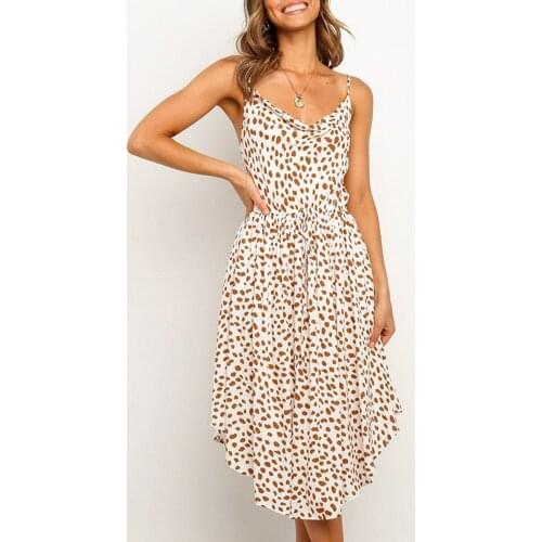 Jastie Bohemian Leopard Print Dress Women Casual Midi Holiday Summer Dresses Female A-line Loose Women Beach Dress Vestidos