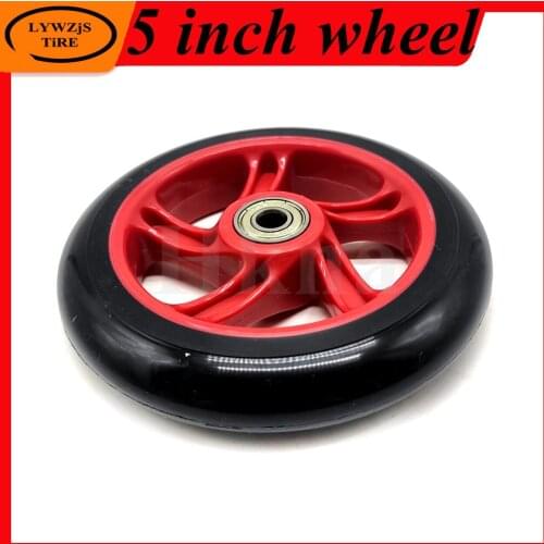1 Pcs 5-inch PU Wheel with Plastic Rim 125mm Wear-resistant Inflation Free Wheel for Scooter, Baby Carriage Trolley Parts
