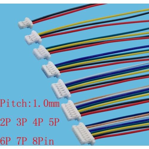 10Pcs JST SH 1.0mm 2/3/4/5/6/7/8 Pin Single Female Jack Electronic Line Terminal Plug Wire Cable Connector Length 10cm 28AWG