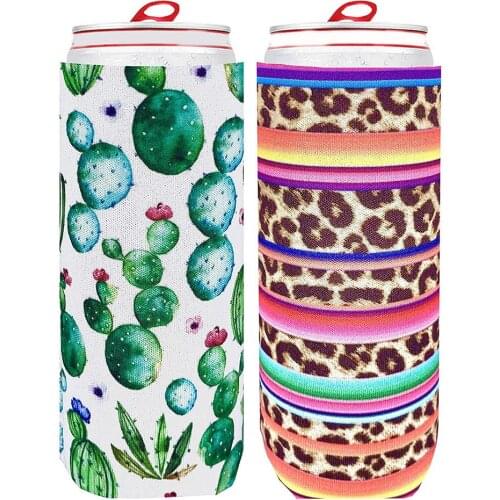 2Pcs Cactus Leopard Stripes Print Neoprene Soft Can Beer Bottle Cover Insulated Water Bottle Sleeve Portable Vacuum Cup Set