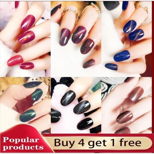 24pcs Press On Nails with glue Fashon Short Oval Cat Eye Pattern Nail tips Black Red Blue Finger Nail Tips With Designed