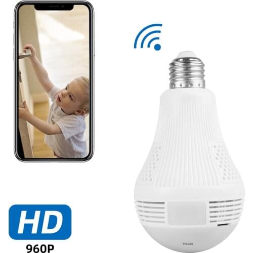 360 Degree LED Light 1080P 2 In 1 Wireless Panoramic Home Security Fisheye Lens Light IP Camera Two Ways Audio HD Camera White