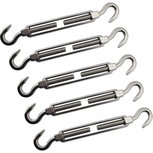 5PCS Stainless Steel 304 Turnbuckle Hook And Hook Wire Rope Tension Heavy Duty M5 M6 M8 For Sun Shade Sail Cable Railing