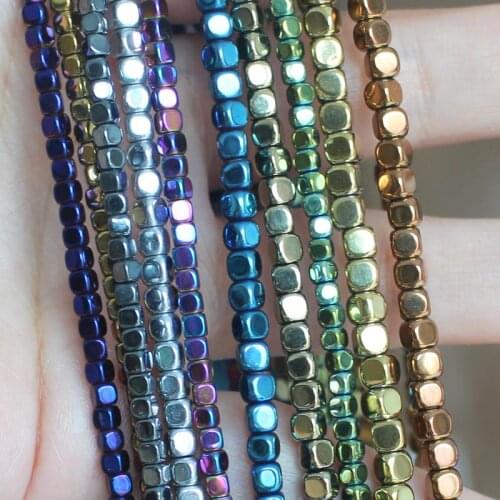 Shining Natural Hematite 2-6mm smooth square beads ,Many Color ,For DIYJewelry making! Mixed wholesale for all items