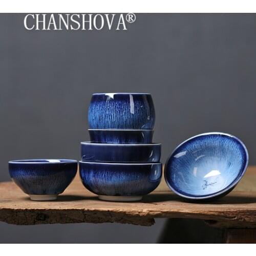 CHANSHOVA 80-140 ml Chinese Style Blue Kiln change texture Handmade Ceramic Teacup Coffee cup tea set China porcelain H484