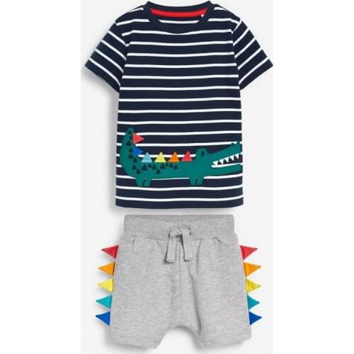 Kids boys summer set stripe o-neck T-shirt + shorts infant toddler outfit 2pcs children 2021