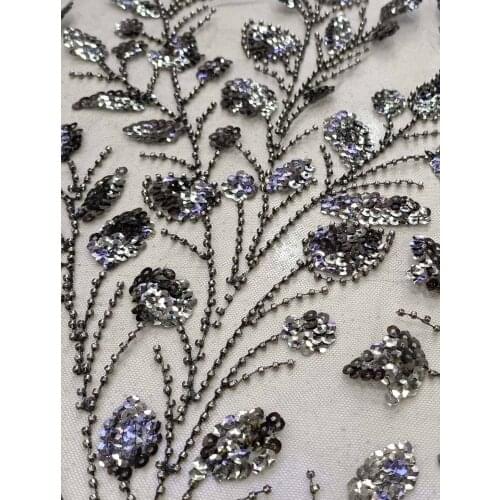 Hot Sale High Quality French Mesh Lace Fabric Tulle Sequins Beads Tube Embroidery Craft Sewing DIY Evening Wedding Dress 5 Yards