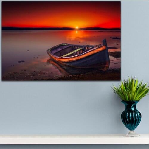 Large size Printing Oil Painting sunset boat beauty wall art canvas print pictures for living room and bedroom No Frames