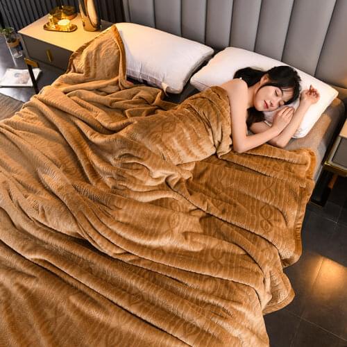 Queen Size Coral Fleece Blanket For Bed Soft Solid Color Thick Blankets For Winter King Size Double Plaid Bed Linen 200*230