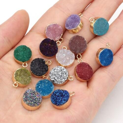 Natural Stone Pendant Round Crystal Agates Exquisite Charm for Jewelry Making DIY Necklace Bracelet Accessories 12x15mm