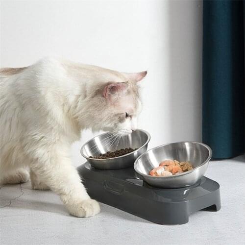 Easy to Clean Stainless Steel Cat Drinking Water Bowl Creative Dog Food Feeding Bowls with Stand Metal Double Single Pet Feeder