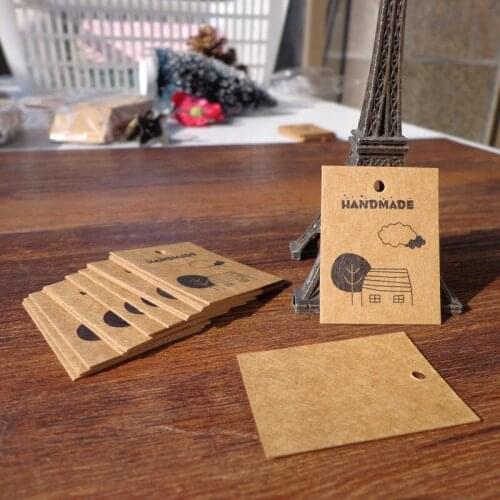 100pcs Mini Tree House Cloud Handmade Bookmark Kraft Paper Tags DIY Creative Note Price Lable Hang Tag Gift Tag 3x4cm